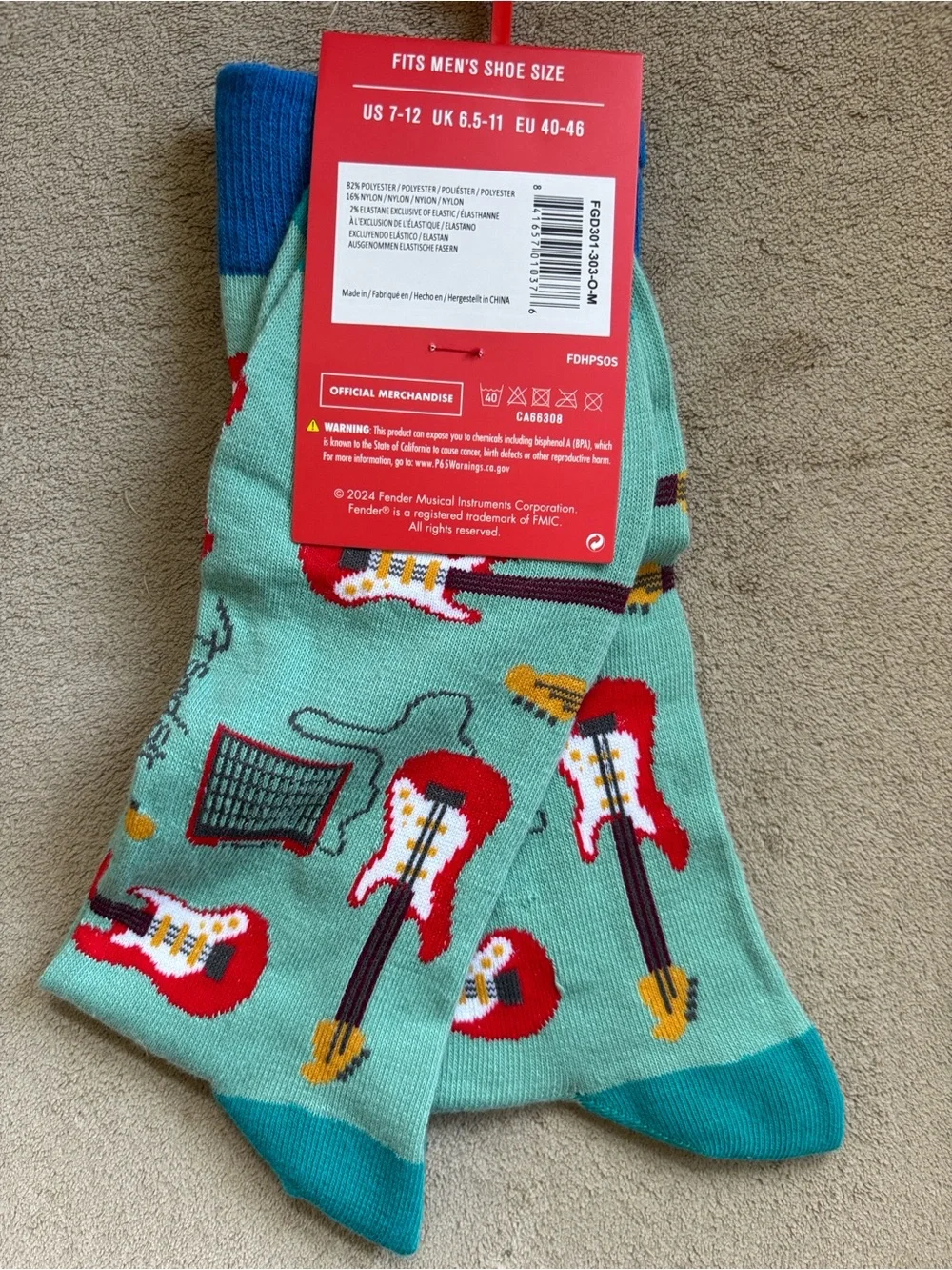4 Pairs of Men's Casual Crew Socks Marvel Spiderman The Flash Fender Guitar